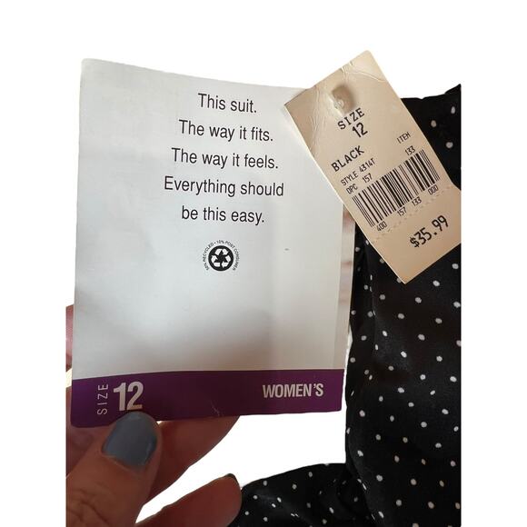 80s Honor's Women's Swimwear Dress One Piece Bathing Suit Polka Dot Blue Size 12 - Picture 8 of 9